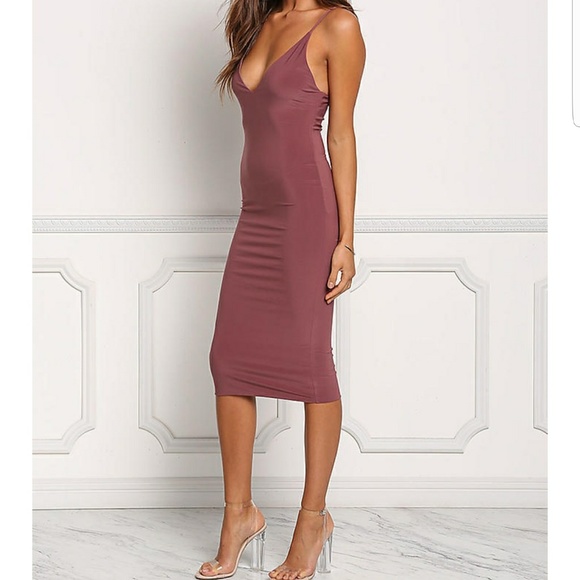 LAST! "Ayanna" Mauve Berry V Neck Bodycon Dress - Picture 4 of 5